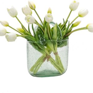 15pcs Artificial Tulips Flowers, Real Touch Latex Bouquet, Fake Tulips for Office Wedding Party Home Kitchen Garden Decoration(White,15pcs)