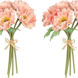 2 Bouquets Artificial Poppy Flowers 10PCS Peach Flowers Real Touch Fake Poppies for Wedding Party Office Home Decor(Peach)