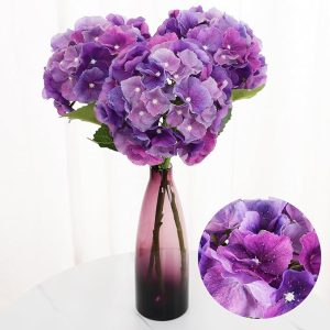 3Pcs 21” Hydrangea Artificial Flowers, Large Real Touch Hydrangea, Lifelike Faux Purple Hydrangeas, Fake Hydrangea Stems Perfect for Home Decor