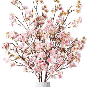 4 Pcs Artificial Cherry Blossom Flower Branches, Bulk Silk Faux Flowers Real Touch Bouquet for Home Wedding Party Centerpieces Spring Summer Decor