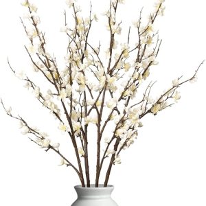 4Pcs Cherry Blossom Branches Artificial Flowers for Spring Summer Indoor Decoration,Faux Long Stem Artificial Flowers for Wedding Home