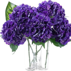 5pcs Hydrangea Artificial Flowers Real Touch 20 inch Lifelike Hydrangea Flower for Home Wedding Office Party Living Room Decoration (Purple)