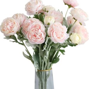 6PCS Artificial Ranunculus Flowers with Real Touch Stem Silk Ranunculus Flowers for Household Arrangement (Pink)