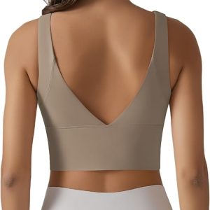 ABOCIW Longline Sports Bra for Women V Back Wireless Padded Medium Support Yoga Bra Workout Crop Tank Tops
