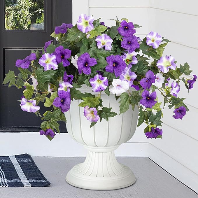 Artificial Fake Flowers Plants for Outdoor Decoration, 2PCS Spring Faux Petunias Silk Flower UV Resistant No Fade Floral for Home