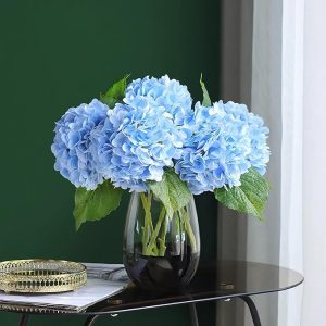 Artificial Hydrangea Flowers, 4 Pcs 21 Inch Real Touch Faux Hydrangea Stems for Valentine’s Day Gifts, Spring Weddings & Home Decor, Vase Arrangements-Light Blue