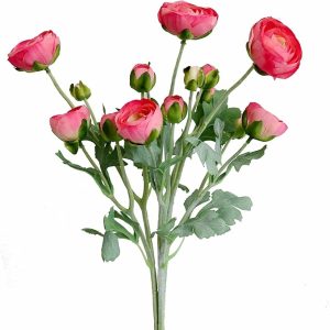 Artificial Ranunculus Flowers with Real Touch Stem Spray for Home Garden Decoration (Dark Pink)