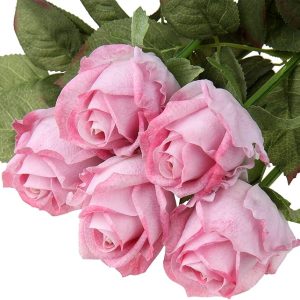 DILATATA Artificial Realistic Roses Pink Flowers 24" Real Touch Silk Roses Bouquet Long Stems Rose Fake Roses Decor for Home Party Wedding