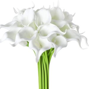 DuHouse 20Pcs Artificial Calla Lily Flower Real Touch Latex Flowers for DIY Wedding Bouquet Party Home Decor (Pure White)