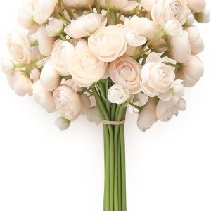 Floroom Ranunculus Artificial Flowers 18 Pcs Champagne Faux Silk Mini Ranunculus Bulk Fake Wedding Filler Flowers for DIY Cream Bouquets, Centerpieces, Bridal Shower Decorations & Arrangements