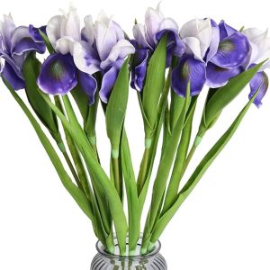 Iris Flowers Artificial Flowers 6 PCS Real Touch Flowers 23.22 in Long Stems Flowers Purple Iris Artificial Flowers for Wedding Bridal Home Kitchen Party Décor(Purple)