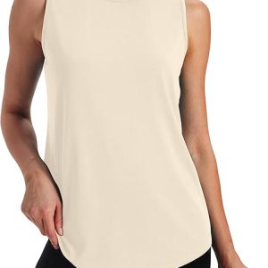 SAMPEEL Workout Tank Tops for Women Athletic High Neck Tops Lightweight Sleeveless Shirts Curved Hem Loose Fit Running Yoga