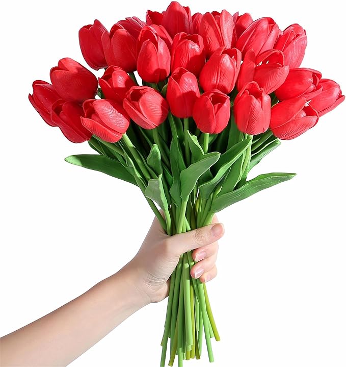 SITUMEIZI 15pcs Red Fake Tulips Artificial Flowers Real Touch Red 14 Silk Flower for Home Kitchen Decor Spring Easter Wedding Bouquet Decorations Office Valentine's Day Gifts SITUMEIZI 15pcs Red Fake Tulips Artificial Flowers Real Touch Red 14" Silk Flower for Home Kitchen Decor Spring Easter Wedding Bouquet Decorations Office Valentine's Day Gifts