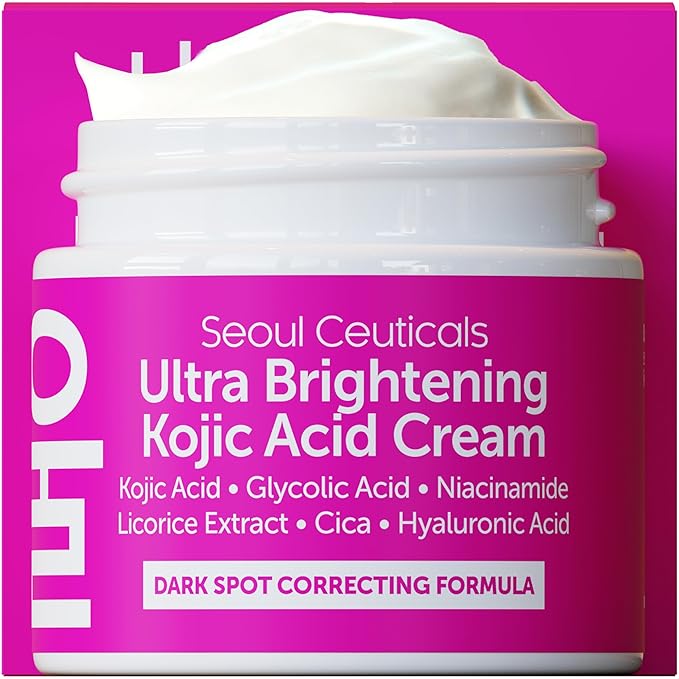 SeoulCeuticals Korean Kojic Acid Cream Dark Spot Remover + Glycolic Acid + Niacinamide + Cica + HA Moisturizer - Cruelty Free K Beauty Skincare 2oz SeoulCeuticals Korean Kojic Acid Cream Dark Spot Remover + Glycolic Acid + Niacinamide + Cica + HA Moisturizer - Cruelty Free K Beauty Skincare 2oz