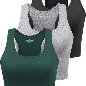 Sports Crop Tank Tops for Women Cropped Workout Tops Racerback Running Yoga Tanks Cotton Sleeveless Gym Shirts 3 Pack