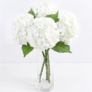 3 Pcs Real Touch Hydrangea Artificial Flowers, 21" White Full Faux Hydrangea Flowers Latex Fake Flowers for Home Decor Party