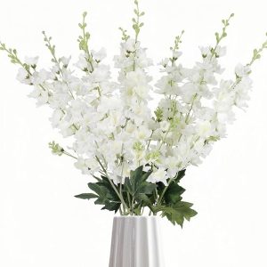 8 pcs White Delphinium Artificial Flowers, 34.25''Artificial Snapdragon Flowers Tall Fake Flowers Silk Flowers Faux Delphinium Bulk for Tall Vase Home Wedding Garden Table Decor