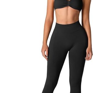ABOCIW Workout Sets for Women 2 Piece Seamless Halter Sports Bra Scrunch Butt High Waist Leggings Gym Yoga Outfits
