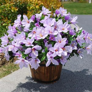 Artificial Flowers for Outdoors, 3 Bundles Fake Silk Azalea Bouquet Faux Flower Plants Outside Decoration UV Resistant Realistic Fake Flowers
