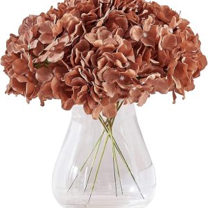 Artificial Hydrangea Flower Toffee Hydrangea Silk Flowers Head for Wedding Centerpieces Bouquets DIY Floral Decor Home Decoration,Pack of 10pcs