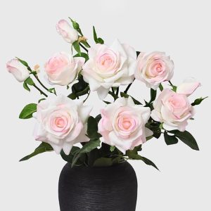 Artificial Realistic Roses Pink Flowers, 30” Real Touch Roses Bouquet, 3Pcs Fake Roses Stems with 3 Blooms Per Stem, Long Stem Fake Flowers