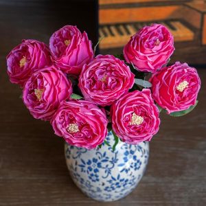 Fake Flowers for Decoration Home Decor Real Touch Artificial Flowers Austin Rose Peony Latex Fake Flower Living Room Decoration Vivid Pink Roses Peonies