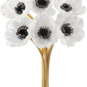 Floral Kingdom 10" Real Touch Latex Artificial Flowers - Anemone Poppies(8 Pack,White) for Home Decor, Wedding Centerpieces, All Season Party Arrangements
