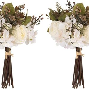 IPOPU 2PCS Vintage Rose Hydrangea Artificial Flowers for Decoration, Fake Flower Bouquet Silk Flower Arrangements for Tables Centerpieces Wedding Bouquets Home Vase Floral Decor