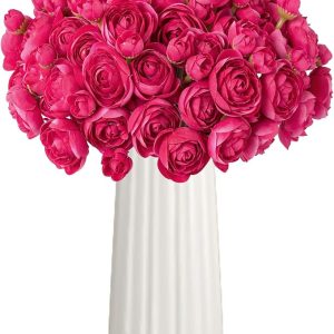 LANGSKIP'S Mini Ranunculus Artificial Flowers 18 PCS Rose Red Silk Flowers for Vase DIY Bridal Bouquet Wedding Bouquets Centerpieces Party Home Spring Decorations