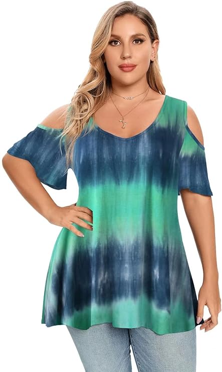 LARACE Plus Size Tunic Tops For Women V neck Short Sleeve T-shirt Cold Shoulder Loose Summer Tops Blouse LARACE Plus Size Tunic Tops For Women V neck Short Sleeve T-shirt Cold Shoulder Loose Summer Tops Blouse