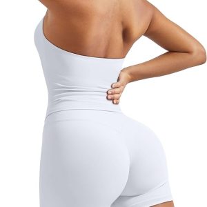 OMKAGI 2 Piece Workout Sets for Women Halter Sports Bra Tank Gym Biker Shorts Outfits