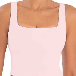 Sunzfly Women Square Neck Sport Bra with Removable Pads, Built-in Bra Crop Tank Top Summer Sleeveless Camisole Workout Yoga