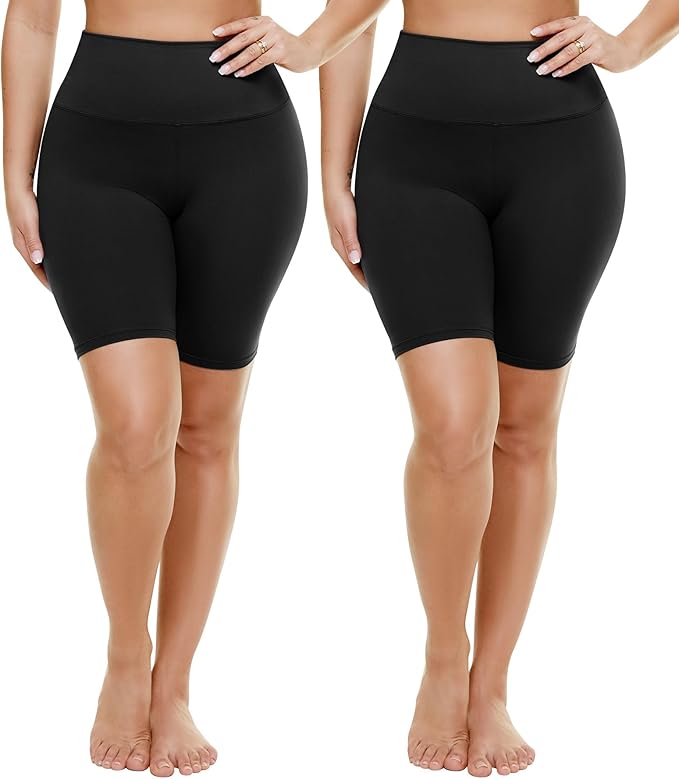 TNNZEET 2 Pack Plus Size Biker Shorts for Women - 8 Black High Waisted Tummy Control Spandex Workout Shorts (XL-4XL) TNNZEET 2 Pack Plus Size Biker Shorts for Women - 8" Black High Waisted Tummy Control Spandex Workout Shorts (XL-4XL)