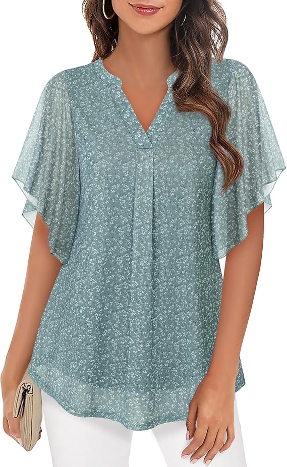 Timeson Women's Short Sleeve V Neck Blouses Shirts Floral Double Layers Mesh Tunics Tops Timeson Women's Short Sleeve V Neck Blouses Shirts Floral Double Layers Mesh Tunics Tops