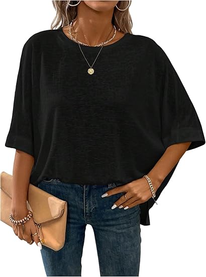 Verdusa Women's Dolman Half Sleeve Crewneck T Shirts Casual Solid Loose Tee Tops Verdusa Women's Dolman Half Sleeve Crewneck T Shirts Casual Solid Loose Tee Tops