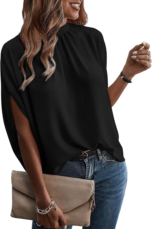 Verdusa Women's Tie Back Dolman Sleeve Blouse Top Casual Mock Neck Going Out Tops Verdusa Women's Tie Back Dolman Sleeve Blouse Top Casual Mock Neck Going Out Tops