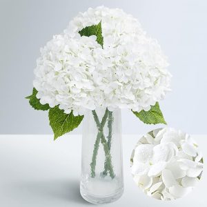 Waipfaru 21" Real Touch White Hydrangea Artificial Flowers with Long Stem & Leaves, Full Latex Faux Hydrangea Flowers for Home Decor Party