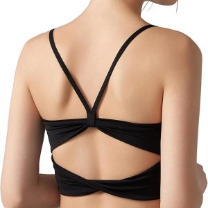 Womens Sports Bra Durable Strappy Workout Top Medium Support Padded Crop Tops, Tank Tops