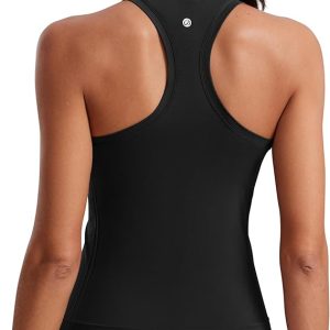 CRZ YOGA Seamless Womens Breathable Workout Tank Tops Racerback High Neck Sleeveless Running Athletic Shirts