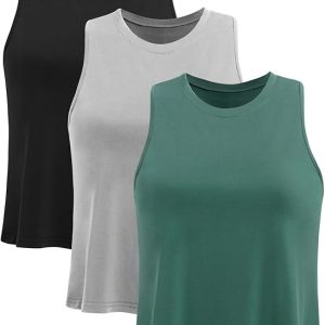 Crop Tops for Women Workout Athletic Tank Tops Flowy Cropped Tank Tops Yoga Sleeveless Muscle Shirts 3 Pack