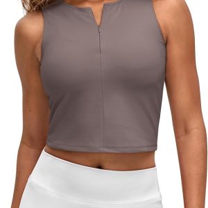 G4Free BareFeel Womens Cropped Tank Tops Half Zip Workout Athletic Shirts Sleeveless for Gym Tennis Slim Fit