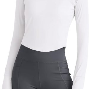 G4Free UPF 50+ Rash Guard for Women Long Sleeve Workout Tops Lightweight Crop Length Sun Shirts UV Protection Athletic Hiking