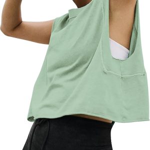 HUGOOME Women Workout Tank Tops Oversized Crop Sleeveless Tee Loose Fit Boxy Basic Yoga Active Summer T Shirts Gym 2025