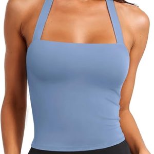 LASLULU Womens Sexy Halter Sports Bra Workout Tops Wirefree Sleeveless Gym Yoga Tank Tops Y2k Casual Crop