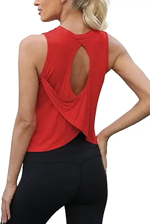 Mippo Wokout Tops for Women Open Back Athletic Gym Tank Backless Shirts Running Crop Tops Loose Fit