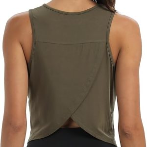 Mippo Workout Tops for Women Cropped Open Back Sleeveless Tank Tops Athletic Gym Yoga Shirts Loose Fit