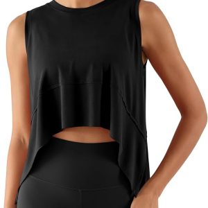 ODODOS Modal Soft Sleeveless Crop Top for Women Athletic Tee Gym Workout Cropped Yoga Tank