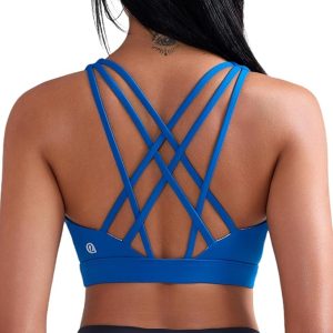 RUNNING GIRL Sports Bras for Women, Medium-High Impact Running Strappy Sports Bra with Removable Pads
