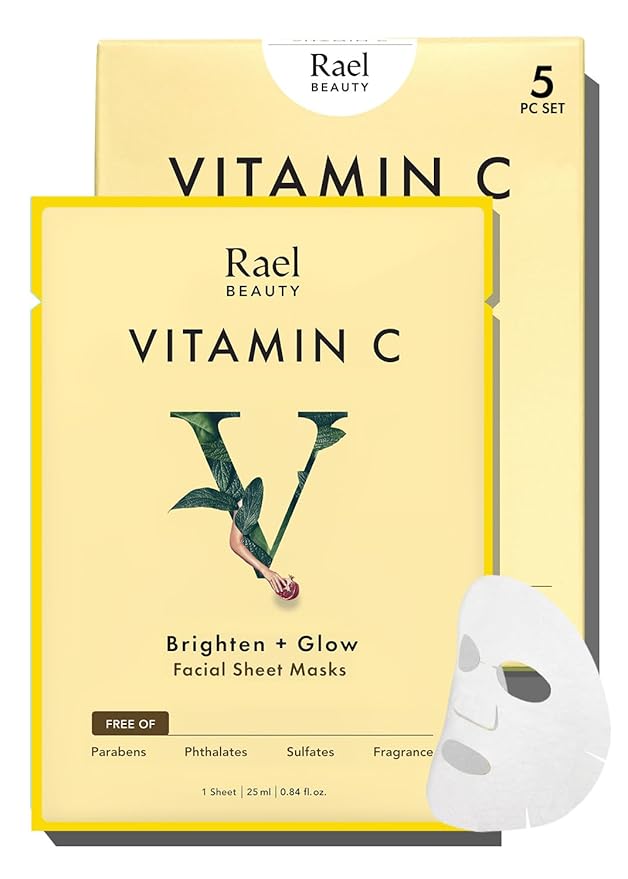 Rael Face Mask Skin Care, Vitamin C Face Masks - Bamboo Facial Sheet Mask, Korean Skincare, with Brightening Vitamin C Serum and Fruit Extracts, All Skin Types