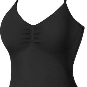 Workout Impact Longline Strappy Tank Tops for Women with Built in Bra Sleeveless Gym Seamless Backless with Adjustable Strap